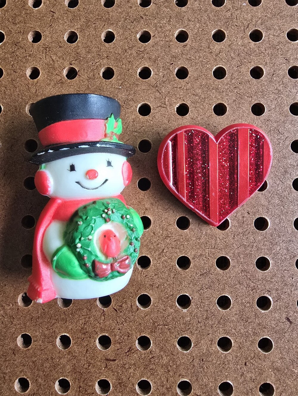 Lot of 2 Vintage 1980s Hallmark Cards Pins Brooches: Snowman + Heart
